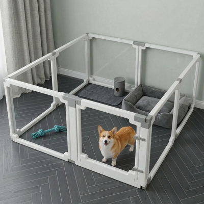 Enclos pour chien d'intérieur en acrylique ne nécessitant aucun outil pour l'assemblage, facile à entretenir, hauteur de 24 pouces avec porte, convient aux petits chiens, chats, lapins, cochons ou furets, utilisable à l'intérieur ou à l'extérieur, 
