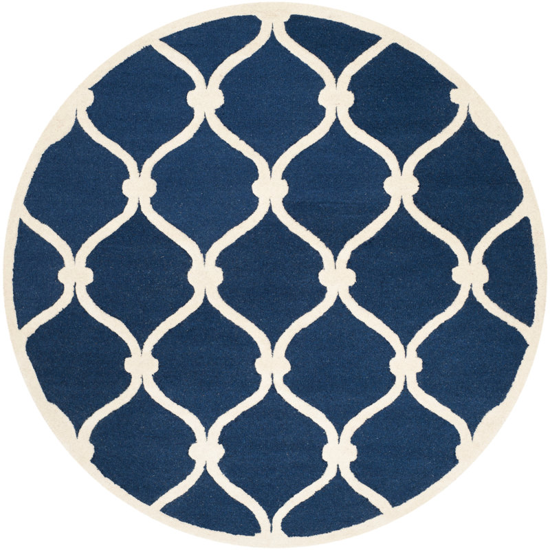Tapis bleu marine / ivoire en laine touffeté à la main Erol, Rond 6 pi