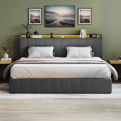 Base de lit avec rangement relevable et station de charge