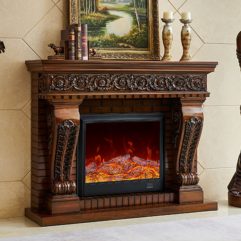 Solid Wood Electric Fireplace, Brown