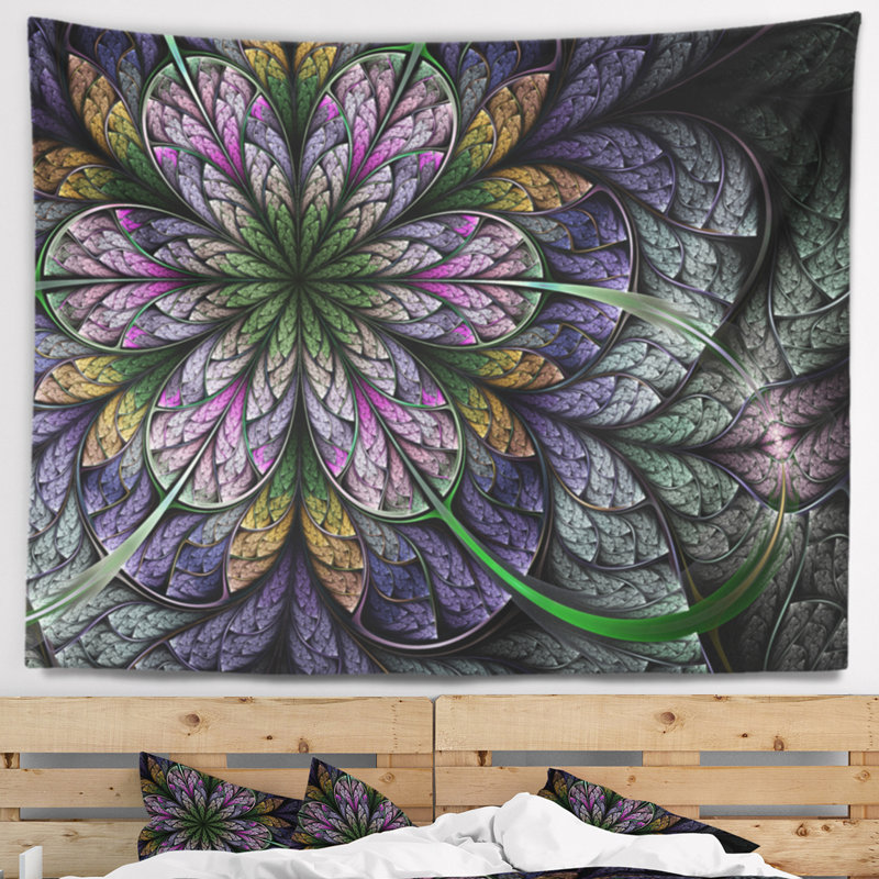 Tapisserie florale mauve à motif floral, H 50 po x l 60 po