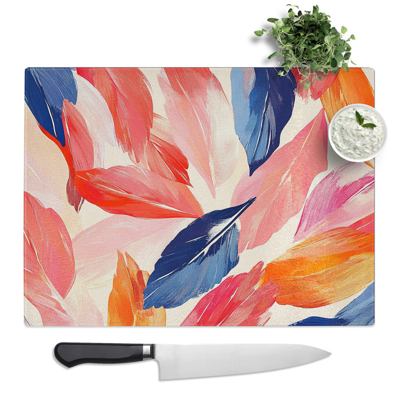 Tropical Feathers  Glass Chopping Board