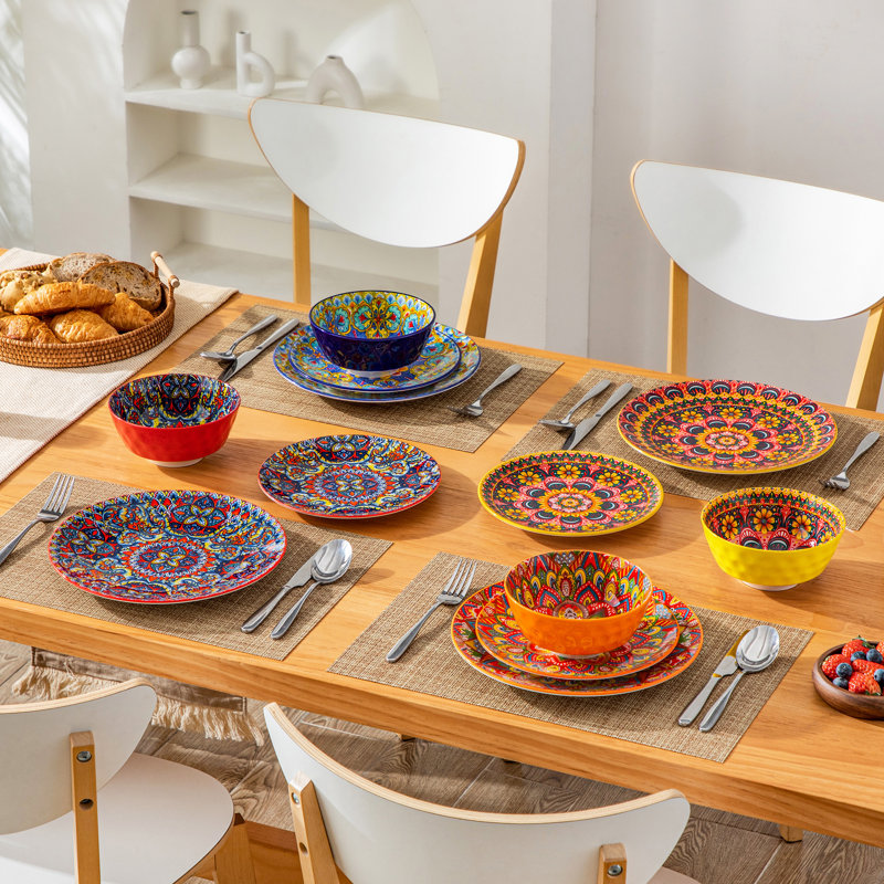 12 Piece Boho Chic Dinnerware Set For 4, Colorful bohemia