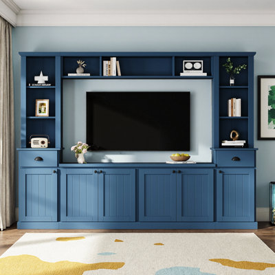 Meuble télé 103 po avec pont réglable | Meuble télé modulaire pour téléviseur de 75 po ou moins, console multimédia multifonctionnelle avec armoires, tiroirs et tablettes