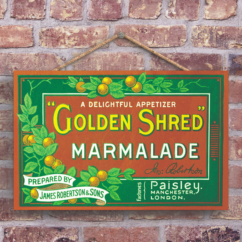 Golden Shred Marmalade Vintage Retro Poster Design On Wooden Plaque