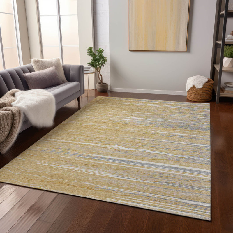 Ayra Gold Washable Indoor-Outdoor Rug - , 2'6" x 3'10"