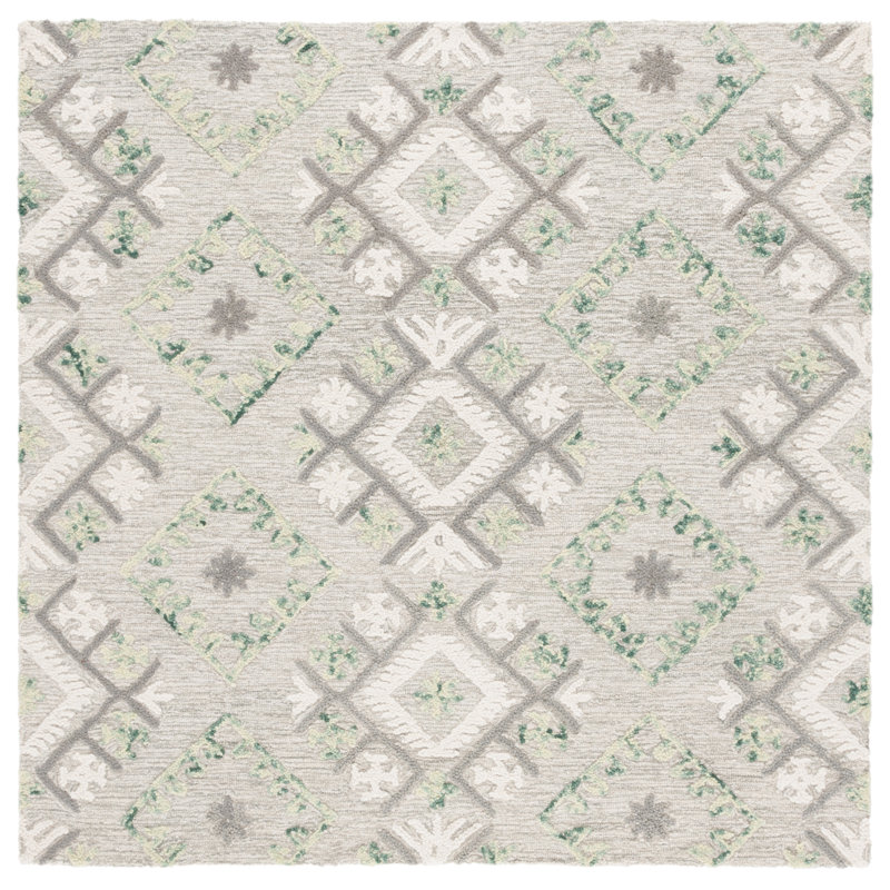 Tapis gris / ivoire en laine / coton touffeté à la main Kyptin, Carré 6 pi