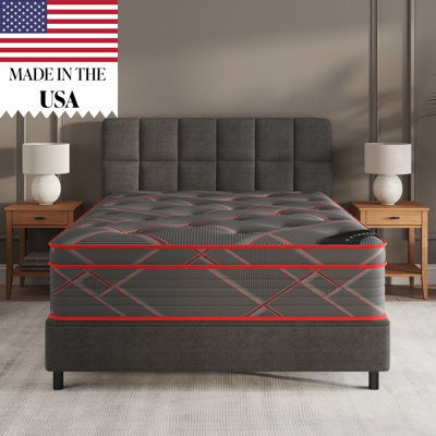  13" Luxury Black/Red Eurotop Mattress Hybrid Comfort – Premium Quilted Cover - Made in NJ – Fiberglass-Free – Bed in a Box