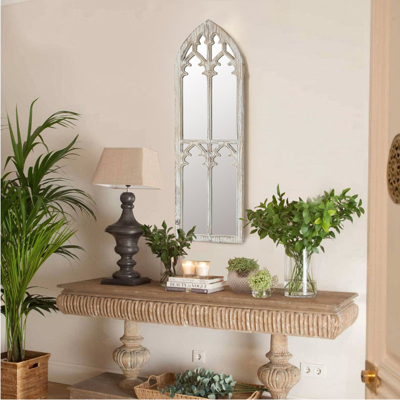 Miroir d'appoint de fenêtre arqué Giovanni Farmhouse, Blanc vieilli