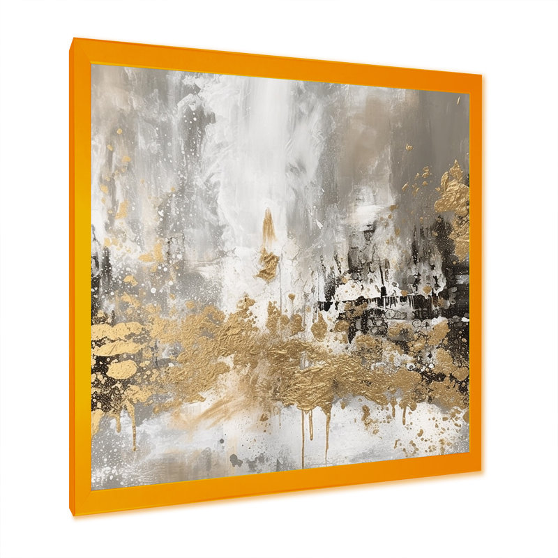 Demetry Modern Golden Abstract - Art mural abstrait, Impression encadrée, H 16 po x l 16 po, Doré