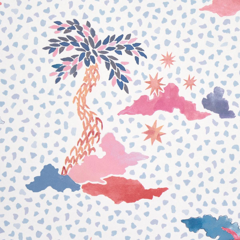 Papier peint Schumacher x Happy Menocal Valletta, Ciel / rose