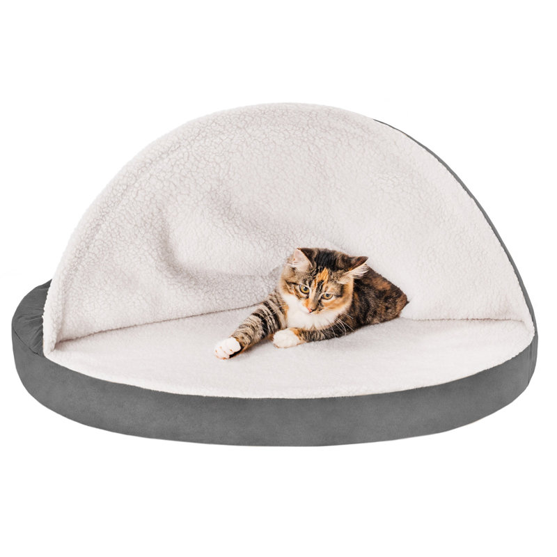Faux Sheepskin Round Hooded Orthopedic Dog Bed, Gray, Large (35" W x 35" D x 3" H)