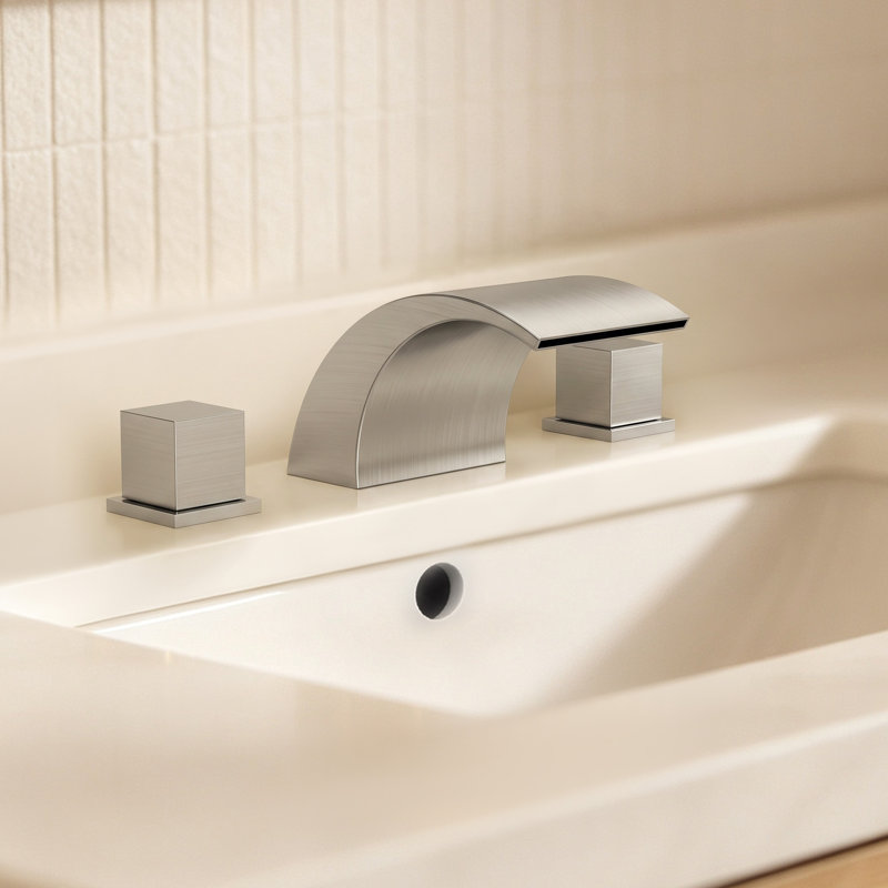 Robinet de salle de bain surdimensionné à 3 trous et 2 poignées avec évier cascade, Nickel brossé
