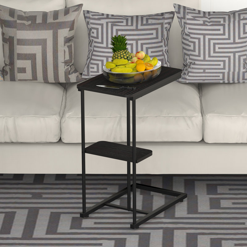Table de bout en C pour canapé-lit avec table de bout et panier de rangement, Noir