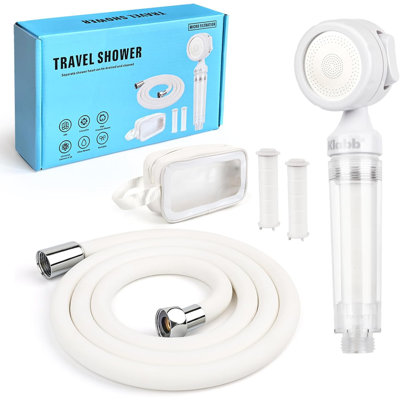 Ensemble de pomme de douche coréenne - Mini douche à main à haute pression avec filtres remplaçables, tuyau en PVC de 79 po et sac imperméable, douche de voyage portable pour l'eau propre, camping et utilisation de véhicule récréatif