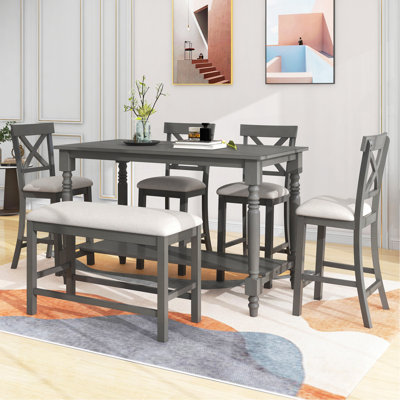 Ensemble de 6 tables de salle à manger à hauteur de comptoir avec 4 chaises et un banc pour la salle à manger