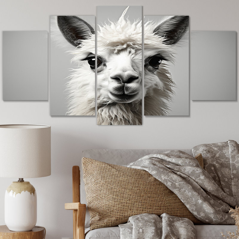 «Grey Llama Gentle Llama», reproduction d'art sur toile, animaux, 5 panneaux