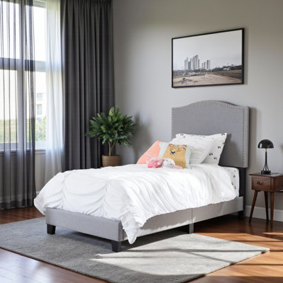 Maura Upholstered Polyester, Twin Platform Bed in Gray Finish, 53.04'' H X 42.71'' W X 79.3'' L