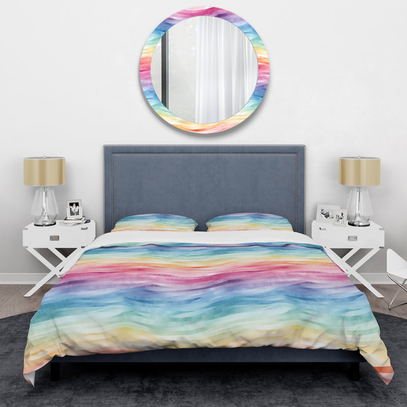 Ensemble de housse de couette à rayures multicolores, Housse de couette simple + 1 taie décorative stan