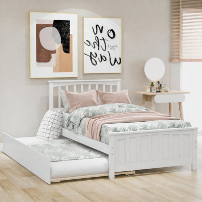 Twin Size Platform Bed With Trundle, White