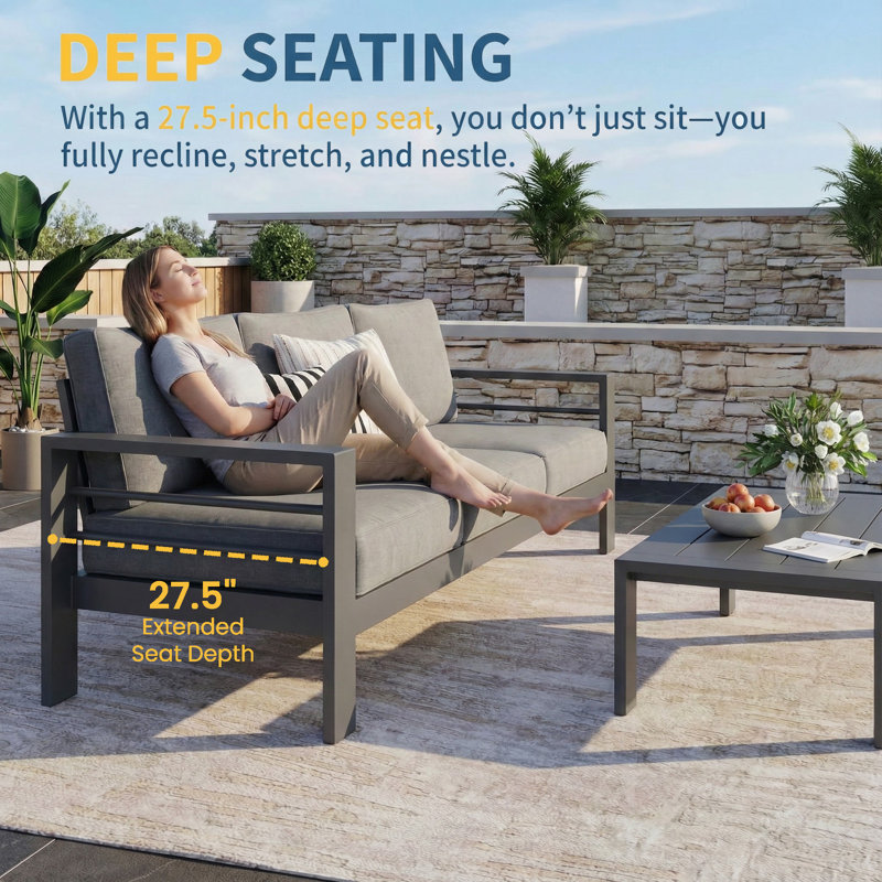 Brandtley Aluminum Patio Sofa, Gray Performance Basketweave