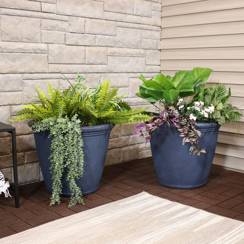 Blough 24" x 24" x 20" Round Polyresin Outdoor Planter Pot - Gray - Set of 4, 4, Dark Gray