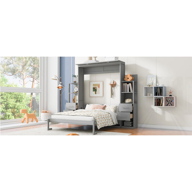Grand lit escamotable mural, gris