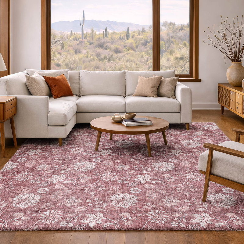 Tapis à poil long de qualité supérieure lavable à la machine ADS681, Rosé, 8 pi x 10 pi