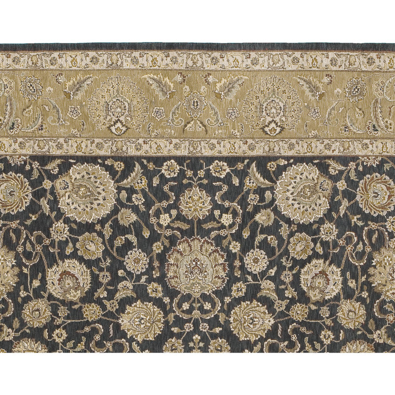 Hand Knotted Oriental Area Rug in Black/Tan, Rectangle 3' x 5'
