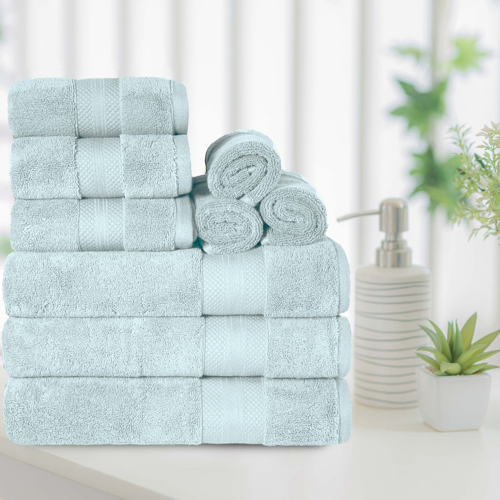 Finnian Ultra-Plush Heavyweight, 100% Turkish Towel Collection, Dusty Aqua, 9 Piece Towel Set