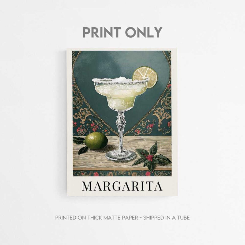 Margarita Art Print: Classic Cocktail Illustration, Does Not Apply, 16" H x 12" W, Frameless Print