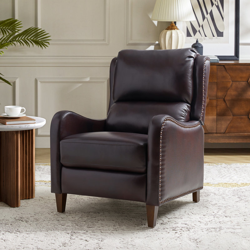 Fauteuil inclinable en cuir véritable de 28,75 po de large Neliyah, Espresso