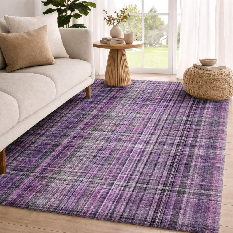 Tapis à carreaux de qualité supérieure lavable à la machine Dream Shag ADS541, Purple, 3' x 5'