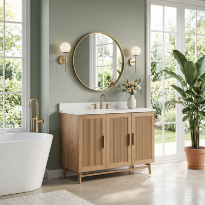 Meuble-lavabo simple autoportant de 48 po entièrement assemblé avec plateau et dosseret d'ingénierie et structure en bois massif