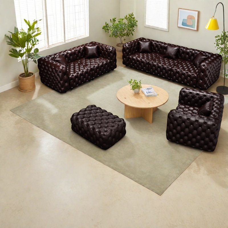 Compression Modern Sectionals, Faux Leather Tufted Modular Sofa for Home