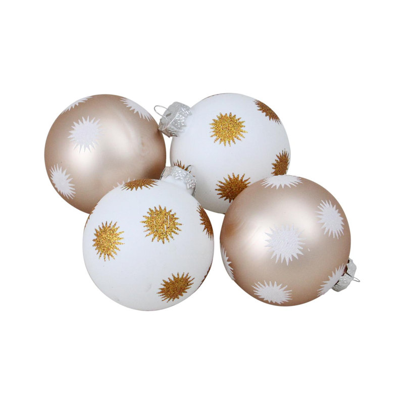 Ensemble de 4 boules de Noël en forme d’étoile scintillante blanche et champagne de 3 po (80 mm)