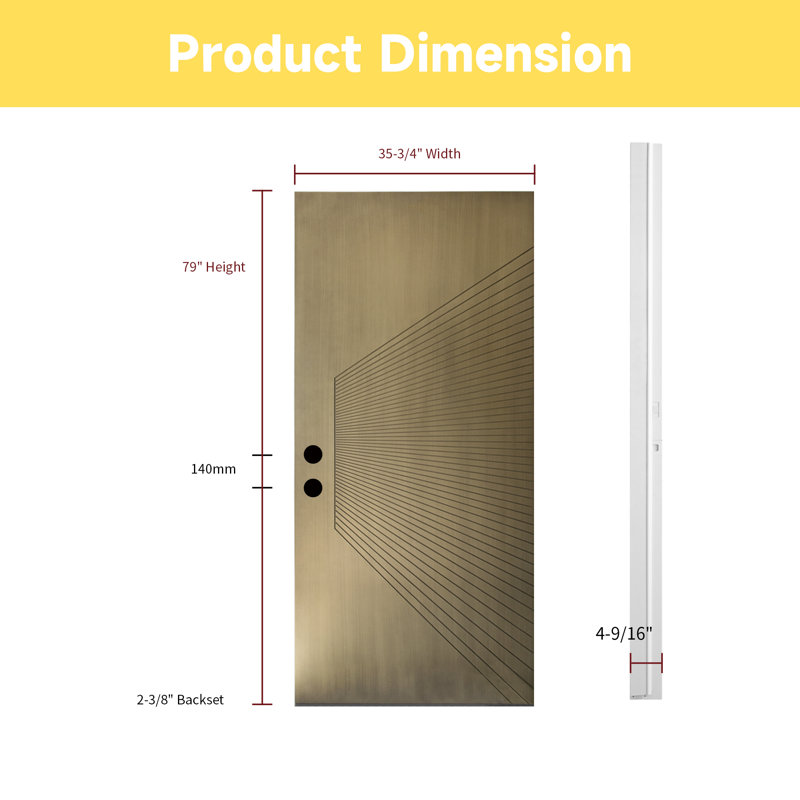 Modern Exterior Fiberglass Entry Front Door Metallic Finish With Complete Vinyl Frame, Antique Brass,  Right Hand