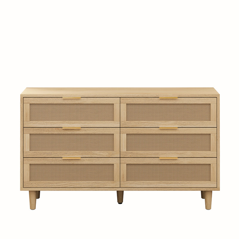Console Table with 6 Drawer, Natural/Natural