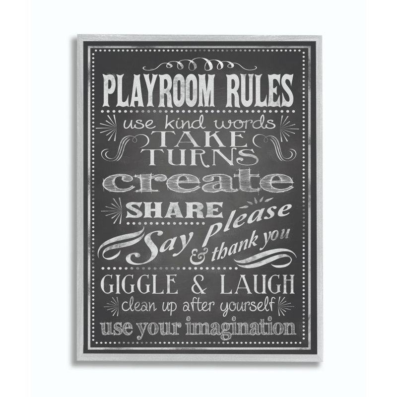 «New Playroom Rules» en noir et blanc par Reesa Qualia - impression, L 16 po x H 20 po, Estampe numérique Farmhouse