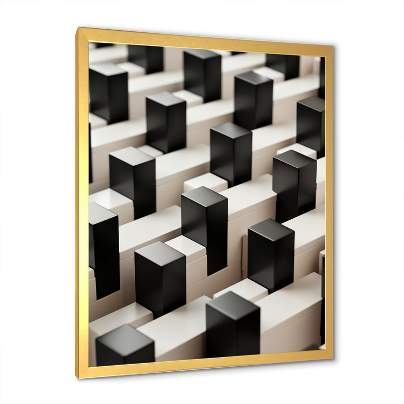 Panneaux de puissance abstraits en noir et blanc III - Art mural, Encadrement doré, H 20 po x l 12 po x P 1 po