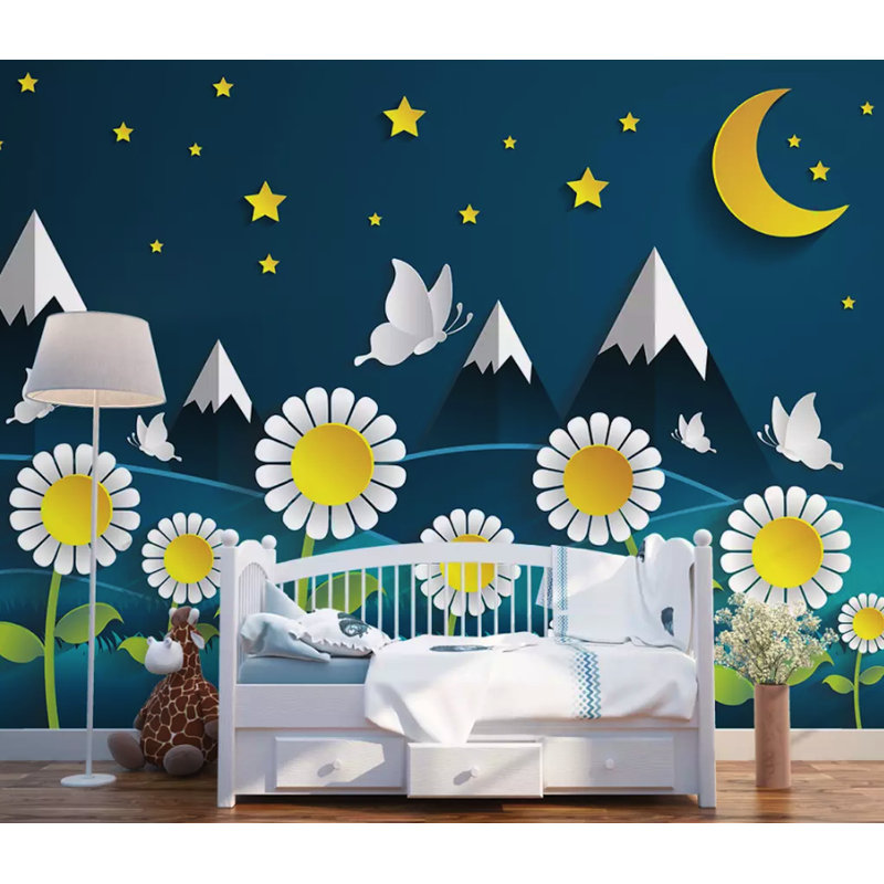 Papier peint amovible pour enfants, marguerite et montagne, L 48,96 po x l 75 po, Non-Woven