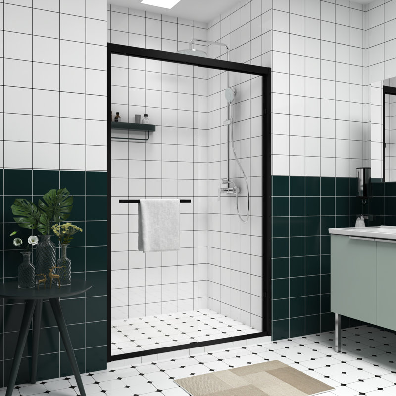 Cabine de douche à double coulissement en verre trempé transparent de 1/4 po (6 mm) avec protection contre les chocs et imperméable