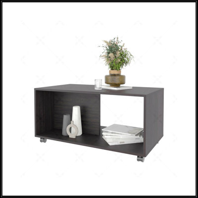 Table basse avec rangement ouvert et roulettes