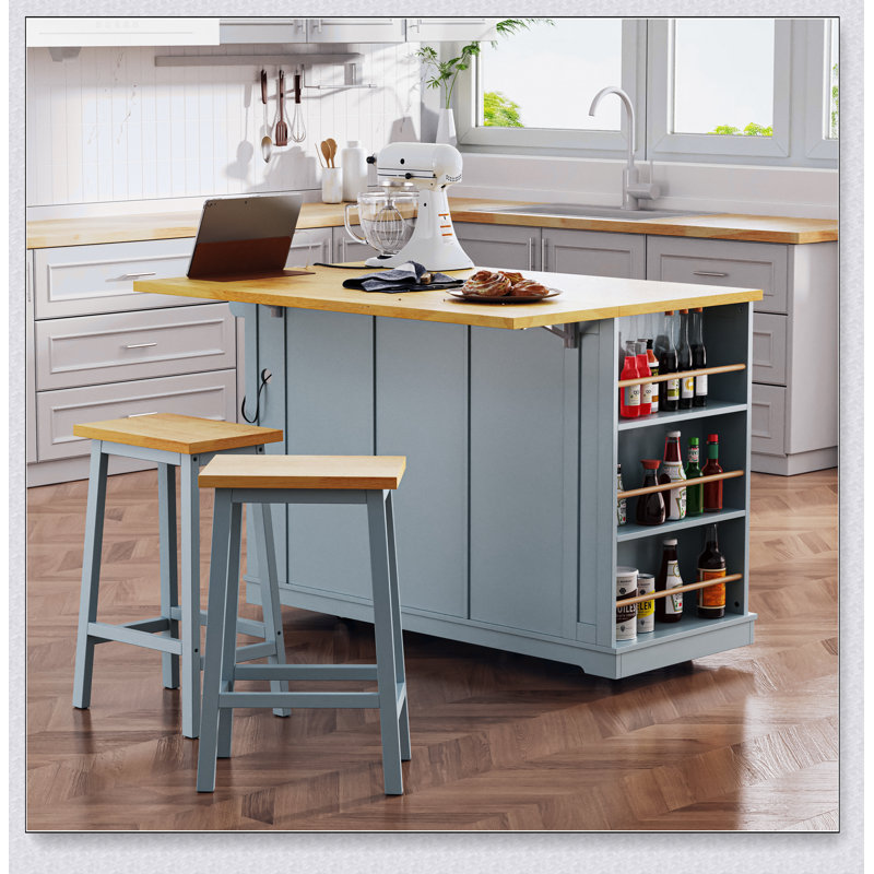 53 Inch Large Kitchen Island with Drop Leaf, Power Outlet, and Rolling Cart on 5 Wheels for Enhanced Storage and Mobility
