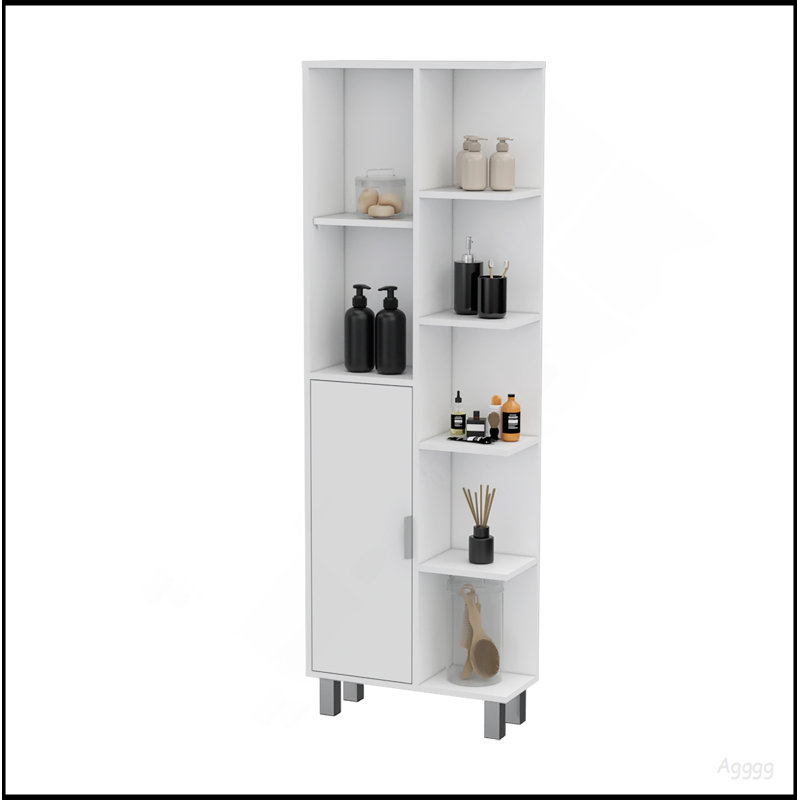 FM FURNITURE Quimby Linen Cabinet, With 1 Door And 9 Shelves, White