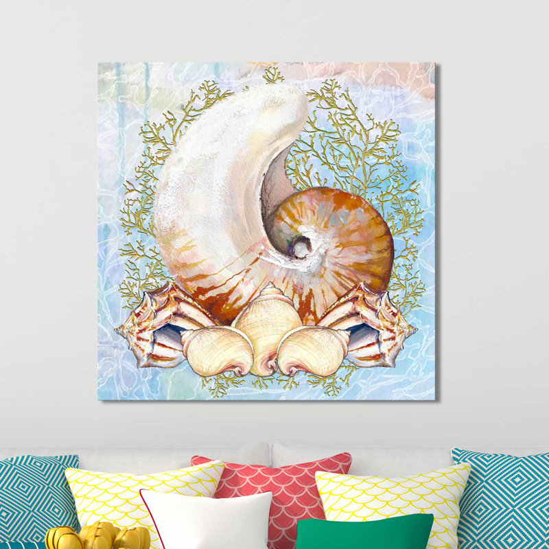 «Shell Medley III», reproduction de peinture acrylique, H 37,5 po x l 37,5 po x P 1 po, Cadre blanc