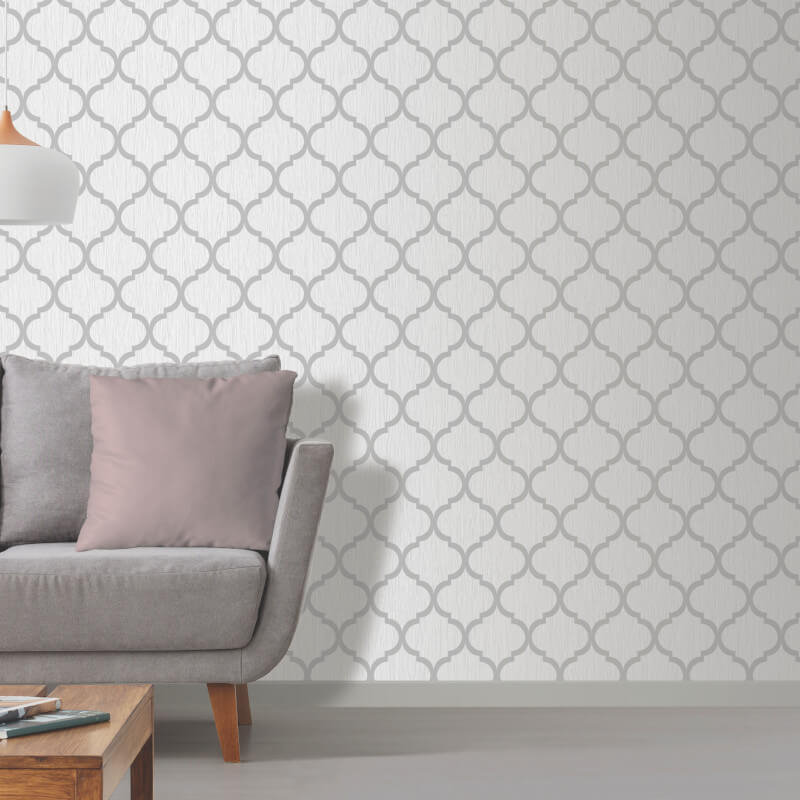 Huber 10.05m x 53cm Textured Glitter Wallpaper Roll, White