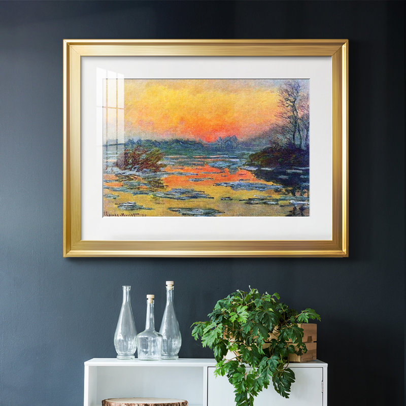 Coucher de soleil sur la seine en hiver, 1880, reproduction d'art encadrée, Or, H 15 po x l 21 po x P 1,5 po