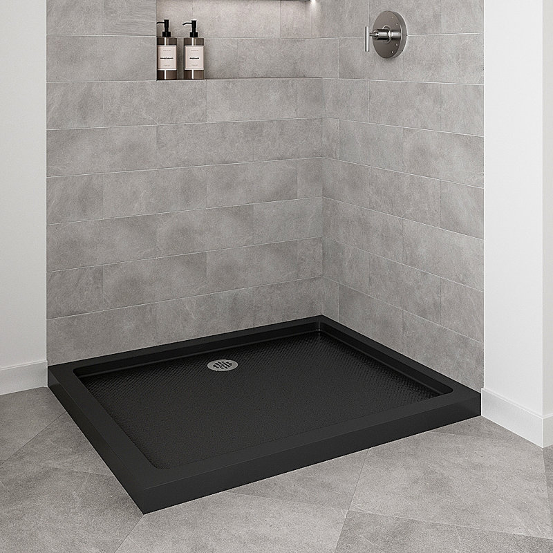 Streamline 42 in. x 34 in. Corner Acrylic Shower Base in Glossy Black with Left Drain, Drain Included, Left