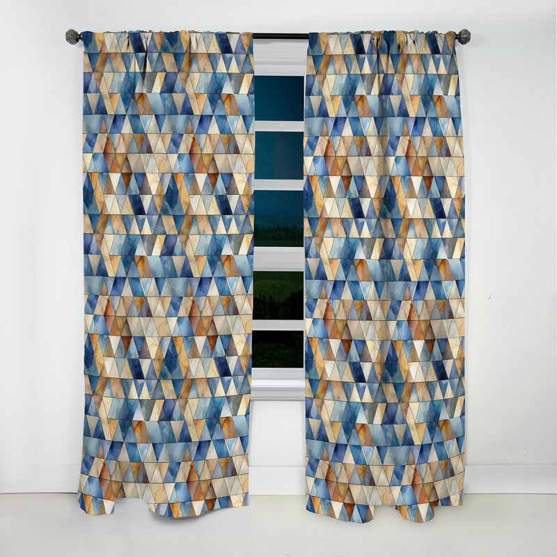 Beige et bleu Triangles Mosaic III - Rideau occultant géométrique abstrait - 1 panneaux, L 52 po x L 108 po